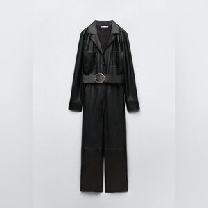 Faux leather jumpsuit with belt Zara